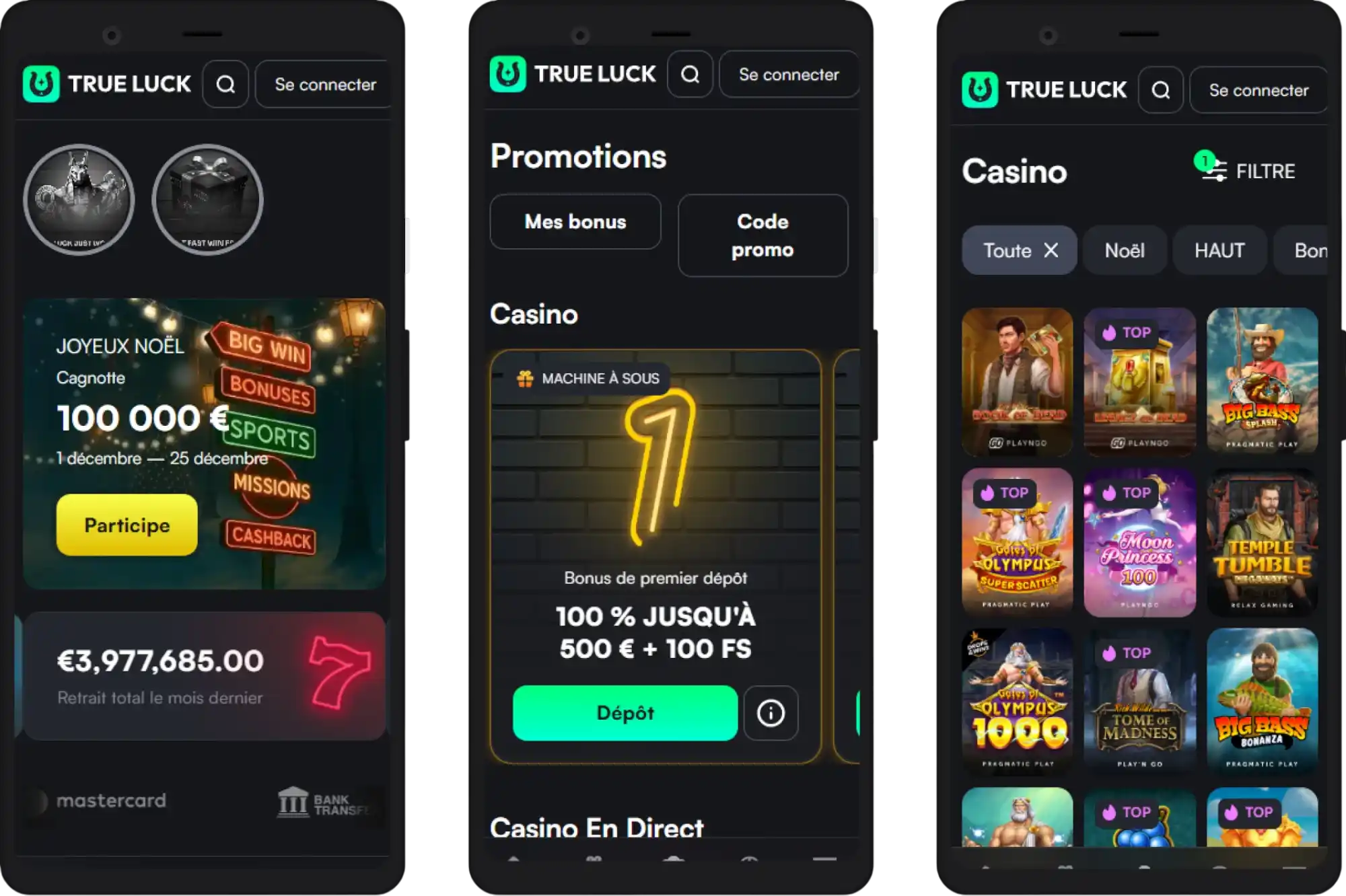 Version mobile du TrueLuck Casino pour jouer sur smartphone